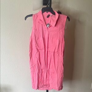 Sleeveless Pink Tunic Button-Up Blouse